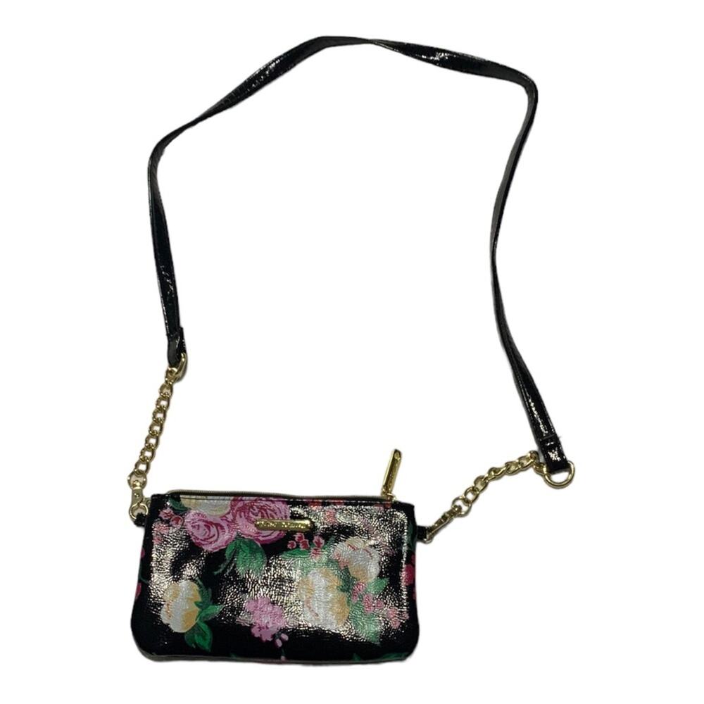 Betsey Johnson floral crossbody purse charger black pink gold bag